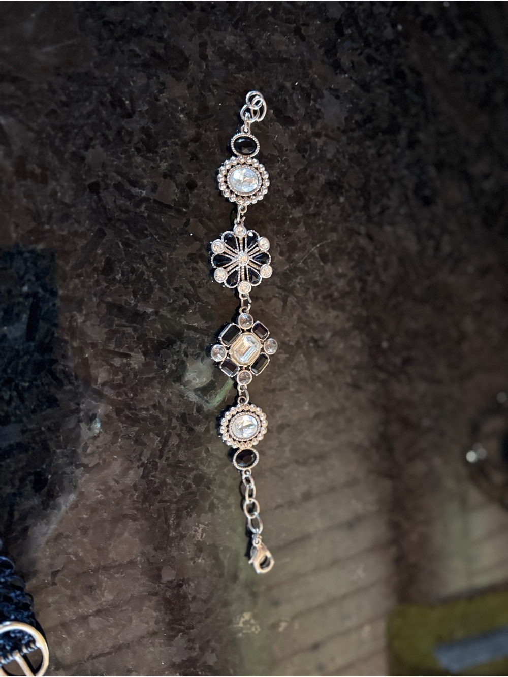 Elegant Silver-Tone Black & Clear Crystal Bracelet